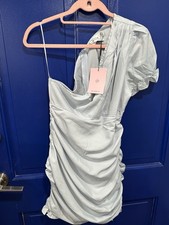 Hello Molly One Shoulder Ruched Light Blue Bodycon Dress L AU12 US8