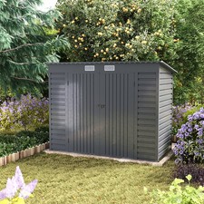 Large 8FT x 4FT Outdoor Garden Metal Storage Shed Flat Roof House for Tools Bike
