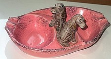 Vintage MCM Retro Pink Speckled Poodle Dogs Ashtray Trinket Dish Rare