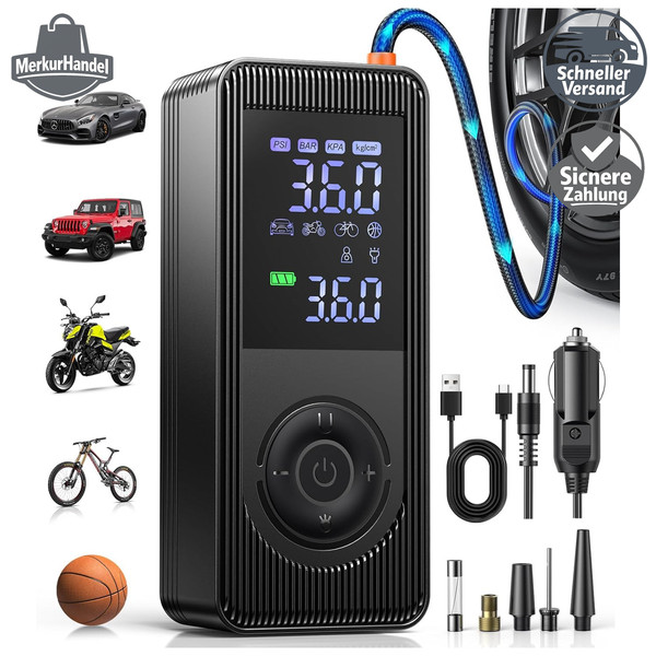 Elektrische Luftpumpe 150PSI 10,3 BAR Akku Kompressor Mit Led-Licht Auto-Stopp-image