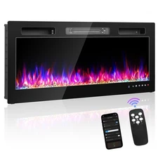 42" Electric Fireplace Wall Mounted Heater with 12 Flame Colors, WiFi and Remote