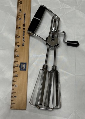 VINTAGE Hand Mixer Egg Beater Stainless Steel, Black Handle, 10 1/2 