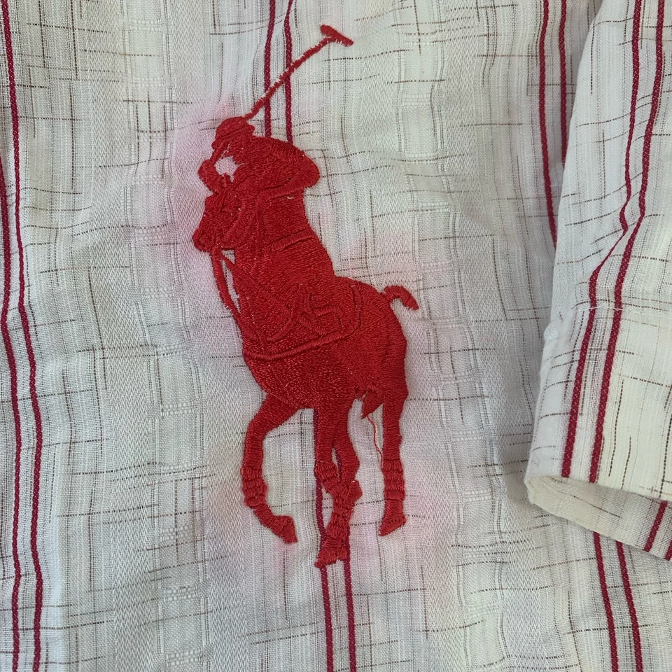 De Colección Polo Ralph Lauren Hombres 4XL Rayas Manga Corta Perla Camisa a Presión Big Pony Foto 3 de 4