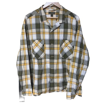 Nigel Cabourn Karohemd mit offenem Kragen gelb Größe 52 Baumwolle Japan...