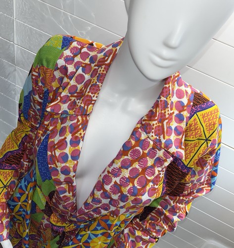 Blazer hecho a mano arte africano para usar retazos caleidoscopio psicodélico S/M - Imagen 2 de 11