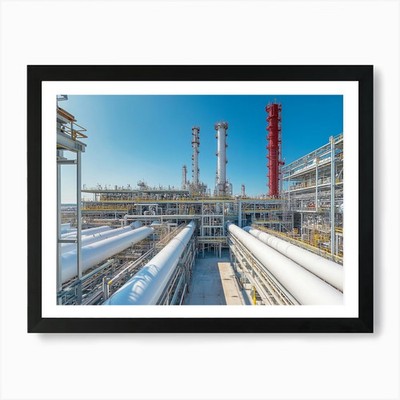 Gerahmtes Wandbild Poster Leinwanddruck Bild Industrielle Raffinerie oder Chemie Pla
