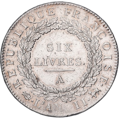 [#138137] Frankrijk, Écu de 6 livres françoise, 1793 / AN II, Paris, Zilver, ZF+ - Afbeelding 2 van 2