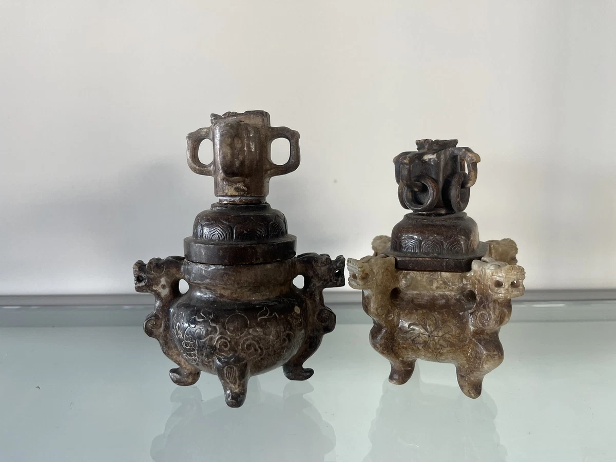 茶道具 天然玉製 細工彫り 双龍耳三足遊環香炉 龍摘香炉 玉石香炉香道具木製台付 茶道具 玉石 香炉 天然玉製 細工彫り 双龍耳三足遊環香炉 龍摘 【公式