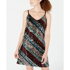 Free Press As U Wish Juniors Sequin Dress S Multicolor Striped Spaghetti Strap