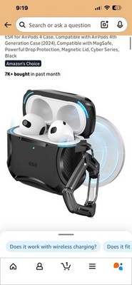 ESR MagSafe Case for AirPods 4th Gen Black Magnetic Lid Carabiner