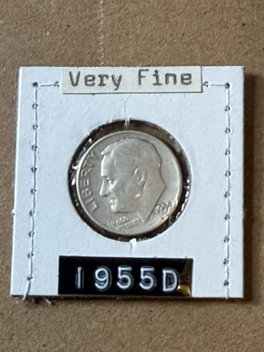 1955 D Roosevelt Dime 90% Silver VERY FINE