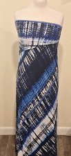 Women’s Small Strapless Maxi Dress Blue/White/Black Abstract