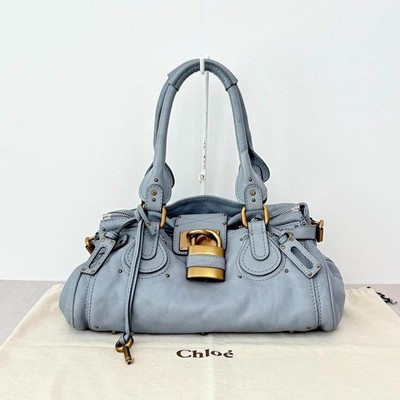 Chloe Paddington Handbag Tote Bag Leather Sky Blue Padlock Key