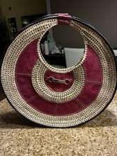 Caterina Gardezabal Round Straw Leather Purse Handmade Colombia Artisan Tote Bag