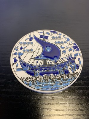 H + R Johnson Ceramic Tile Round 3.5  Diameter Coaster Scandinavian Ship England