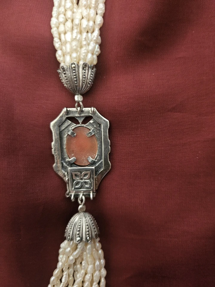 Collana Di Perle Vere Vintage 16 Fili con chiusura gioiello antico Sterling. - Immagine 4 di 4