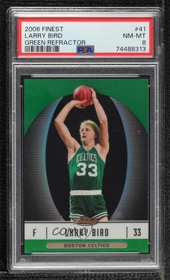 2006-07 Topps Finest Green Refractor 93/199 Larry Bird #41 PSA 8 HOF 0c3