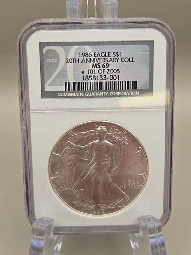 1986 American Silver Eagle Dollar NGC MS69 - 20th Anniversary Coll