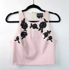 NWT Noir Sachin & Babi Pink Garland Tank Crop Top Size Medium Floral Applique