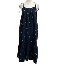 Hatch Zoe 100% Cotton Blue Floral Tie Shoulder Knee Length Dress sz 0 Maternity