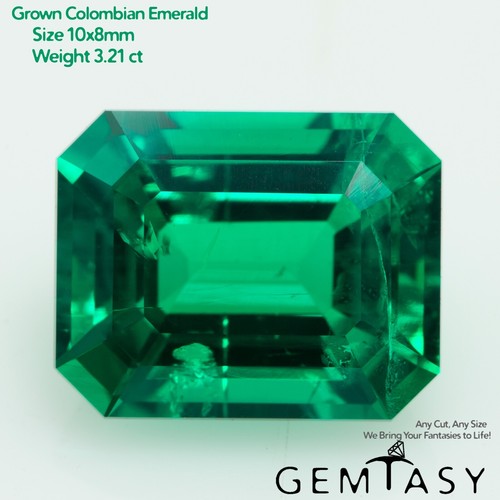 Cut stone - Emerald Colombian hydrothermal lab grown Octagon 10x8mm 3.0-3.40ct