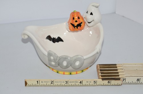 Fitz & Floyd Classic Ghost with Pumpkin Halloween Candy Dish Bowl Boo - Picture 11 of 12