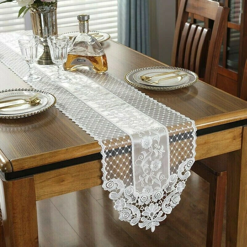Embroidered Floral Lace Table Runners Wedding Venue Dinner Table Cover Decor New - Image 2 of 4