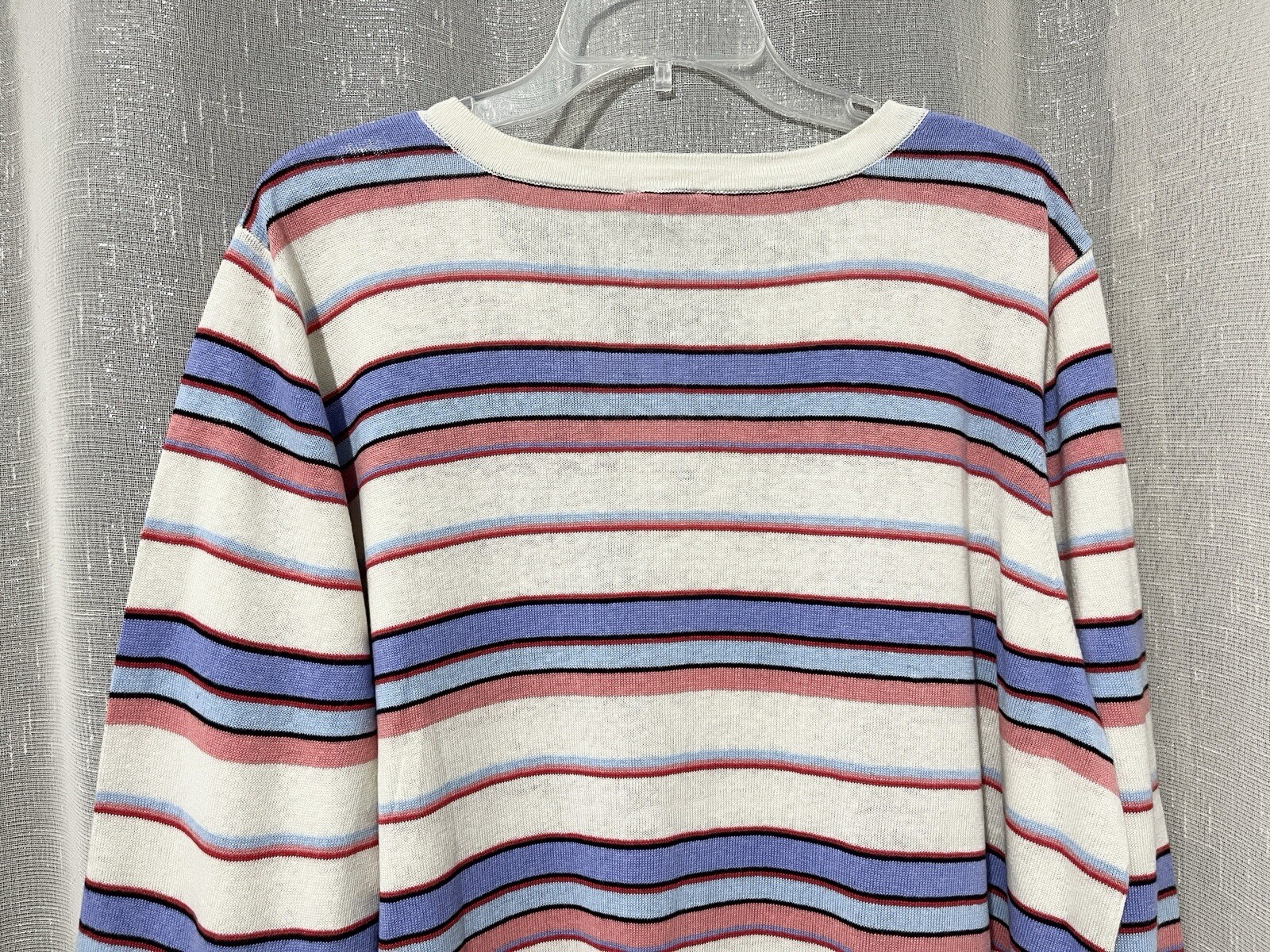 NWT TALBOTS 3X Petite P 3/4 Slv V-Neck Sweater Linen Blend Beige Blue Stripe $89