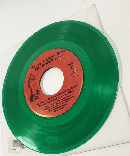 You're A Mean One Mr. Grinch 45 Record Original GREEN Vinyl w Jukebox Slip VTG - Picture 5 of 5