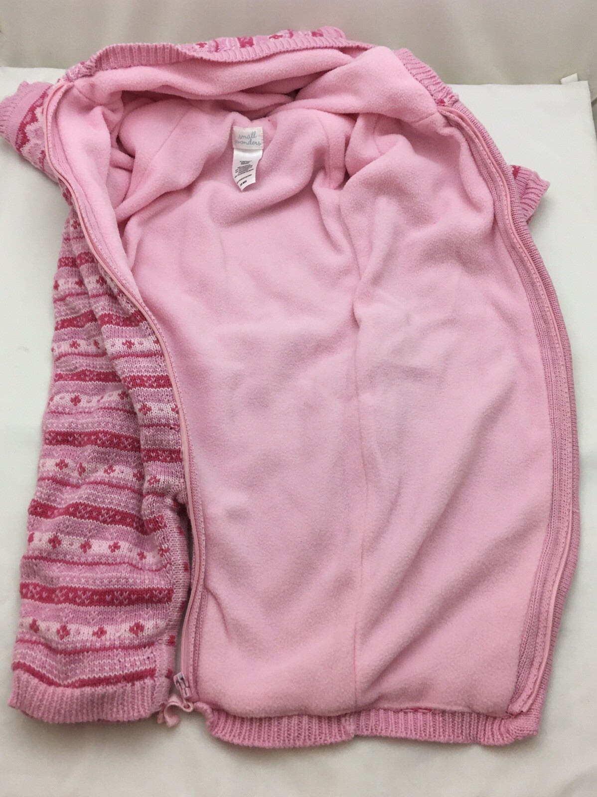 Small Wonders Pink Striped Fleece Knit Pram Snow Bunting Zipper Suit 3
