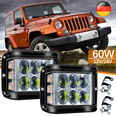 2X 4LED Arbeitsscheinwerfer Offroad Blitzlicht Für Jeep SUV Bagger 12V/24V 60W