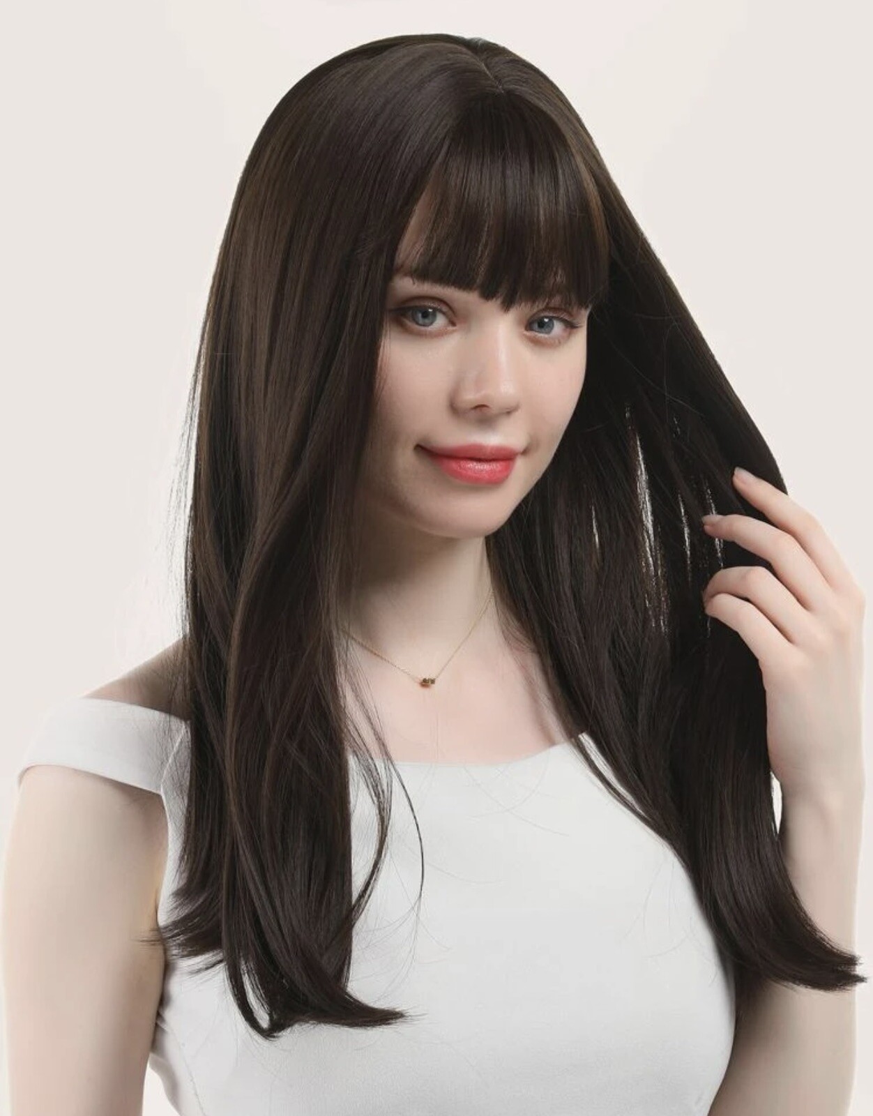 Perruque synthétique longue à frange pour cacher la perte de cheveux avec 4 bonnets confort