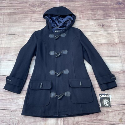 Vintage SCHOTT  Navy Blue Trench Coat  Wool Duffle - Hooded Size S NEW