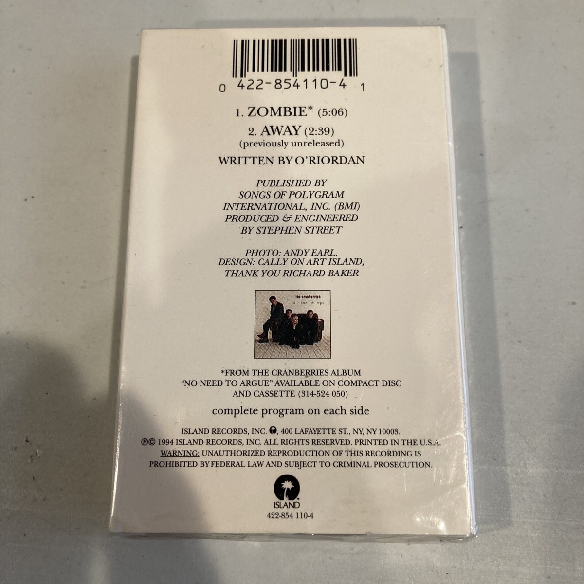THE CRANBERRIES ZOMBIE CASSETTE SEALED UNOPENED 1994 ISLAND