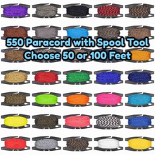 550 7-Strand Paracord With Black Spool Tool - 50 or 100 Feet