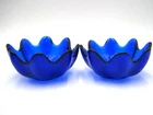 Set of 2 -Vintage Blenko Art Glass Bowls Wayne Husted Lotus Cobalt Blue Textured