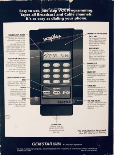 Programador Instantáneo GEMSTAR VCR Plus De Colección Nuevo en Caja NUEVO - Imagen 2 de 5
