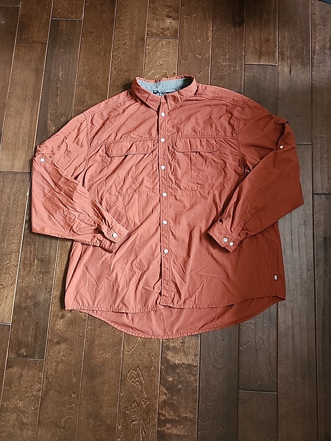 REI Men's XXL Dress Shirt Orange UPF 50+ Nylon Long Sleeve Pockets