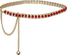 ILuvatar glass diamond chain belt metal women's western A2-red 