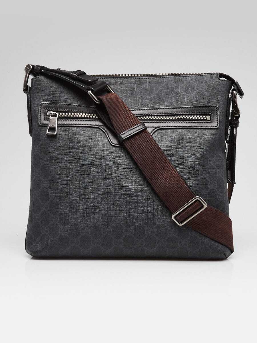 【GUCCI】GG SUPREME MESSENGER BAG Gucci Black GG Supreme Coated Canvas Flat Messenger Bag | eBay