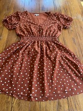 Madewell Lightweight Tie-Waist brown with white polka dot size large dress