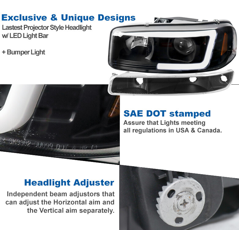 Spec-D 2000-2006 GMC Sierra/Denali/Yukon LED Strip Projector Headlights