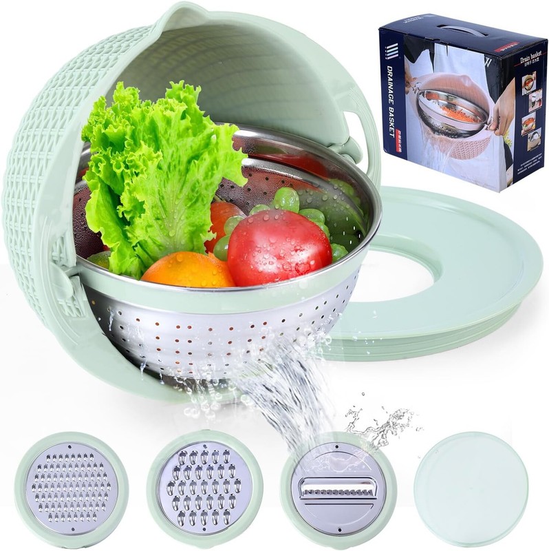 Upgraded 4-1 Colander with Mixing Bowl Set for Kitchen Essentials, Stainless Ste