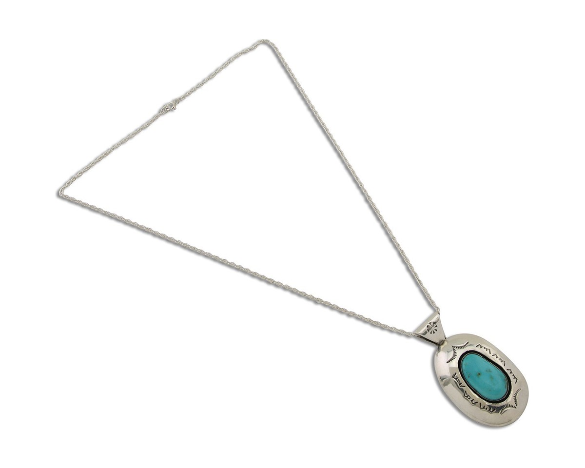 Navajo Necklace 925 Silver Natural Turquoise Artist Signed