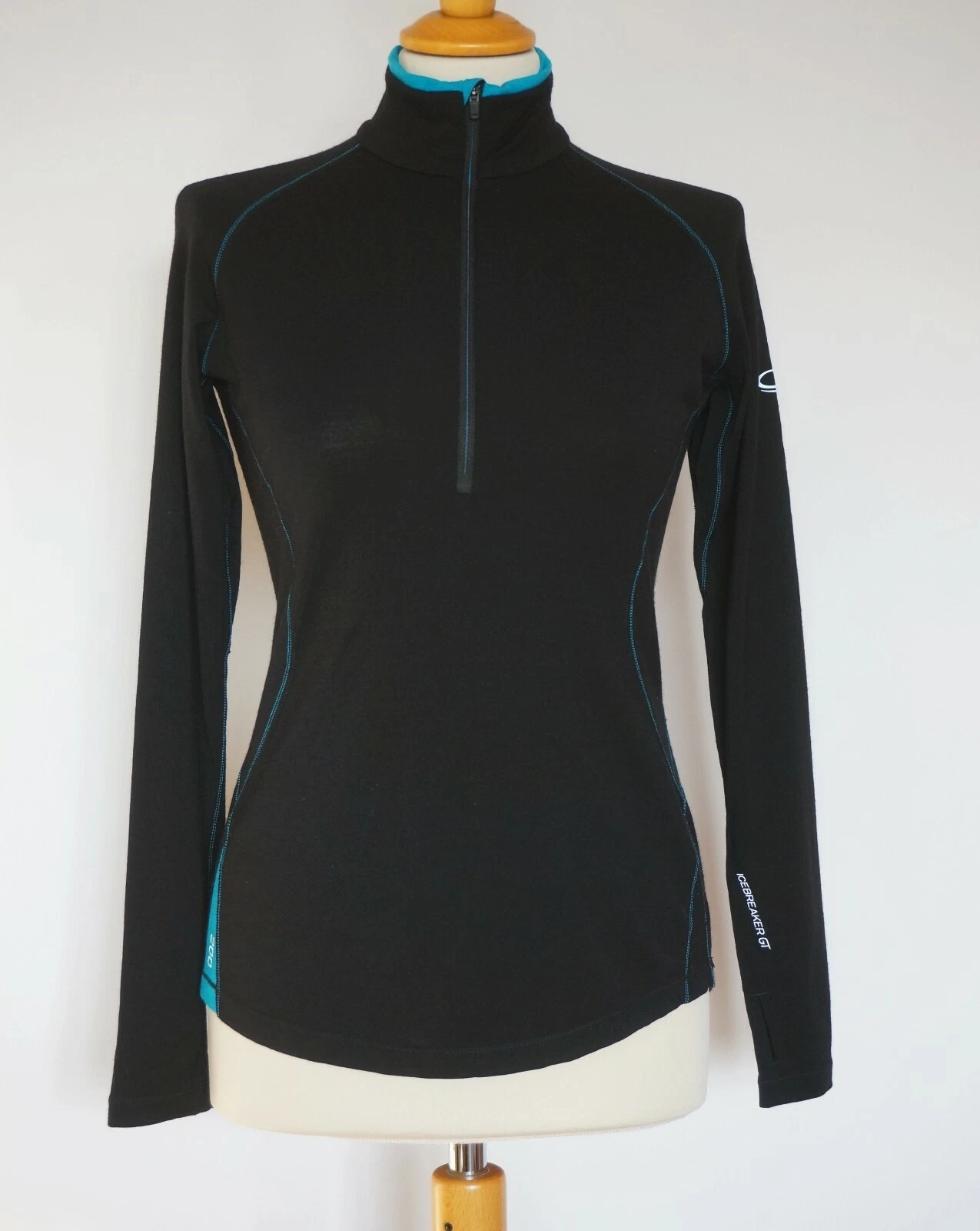 Icebreaker GT 200 Wool Black Woman Technical Base Layer 1/3 Zip Top Size: S