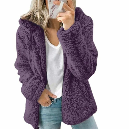 Women Teddy Bear Fluffy Coat Zip Up Winter Cardigan Fleece Hoody Jacket Outwear - Picture 5 of 32