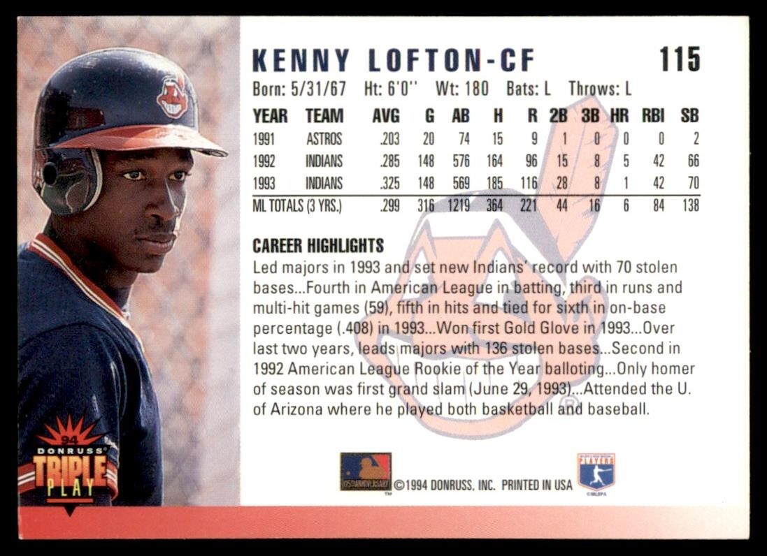 1994 Donruss Triple Play - Kenny Lofton #115 for sale online | eBay