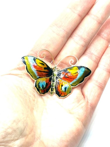 Broche mariposa grande vintage David Andersen St. plata esmalte dorado 14 gramos - Imagen 5 de 7