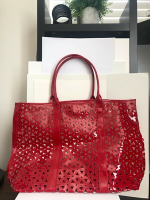 ESTEE LAUDER RED HOLLOWED FAUX LEATHER TOTE BAG