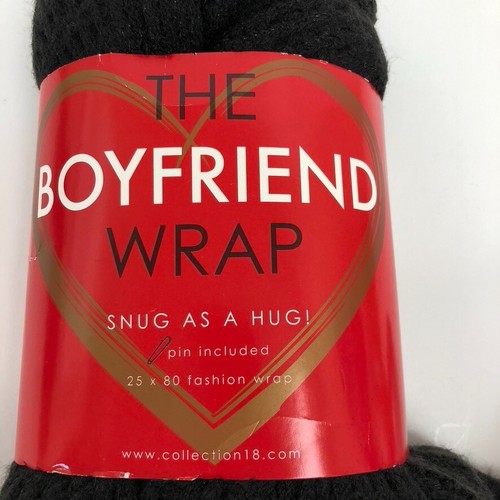 Collection 18 The Boyfriend Wrap Scarf Black Open Knit Pin Womens One Size - Picture 4 of 7